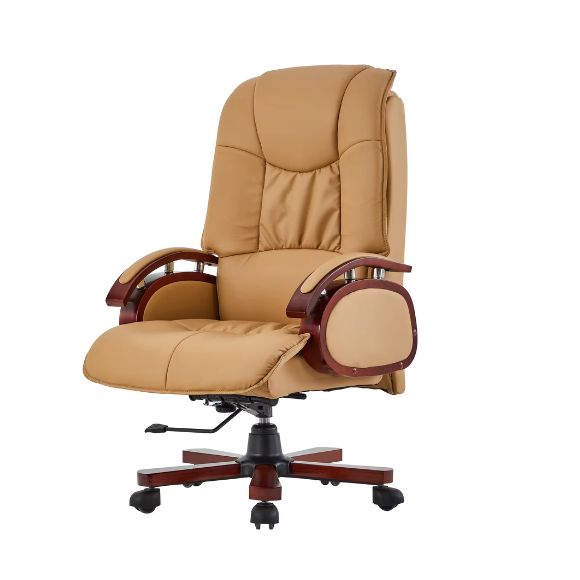 Ghế giám đốc bọc da màu nâu chân ốp gỗ: SG - A814